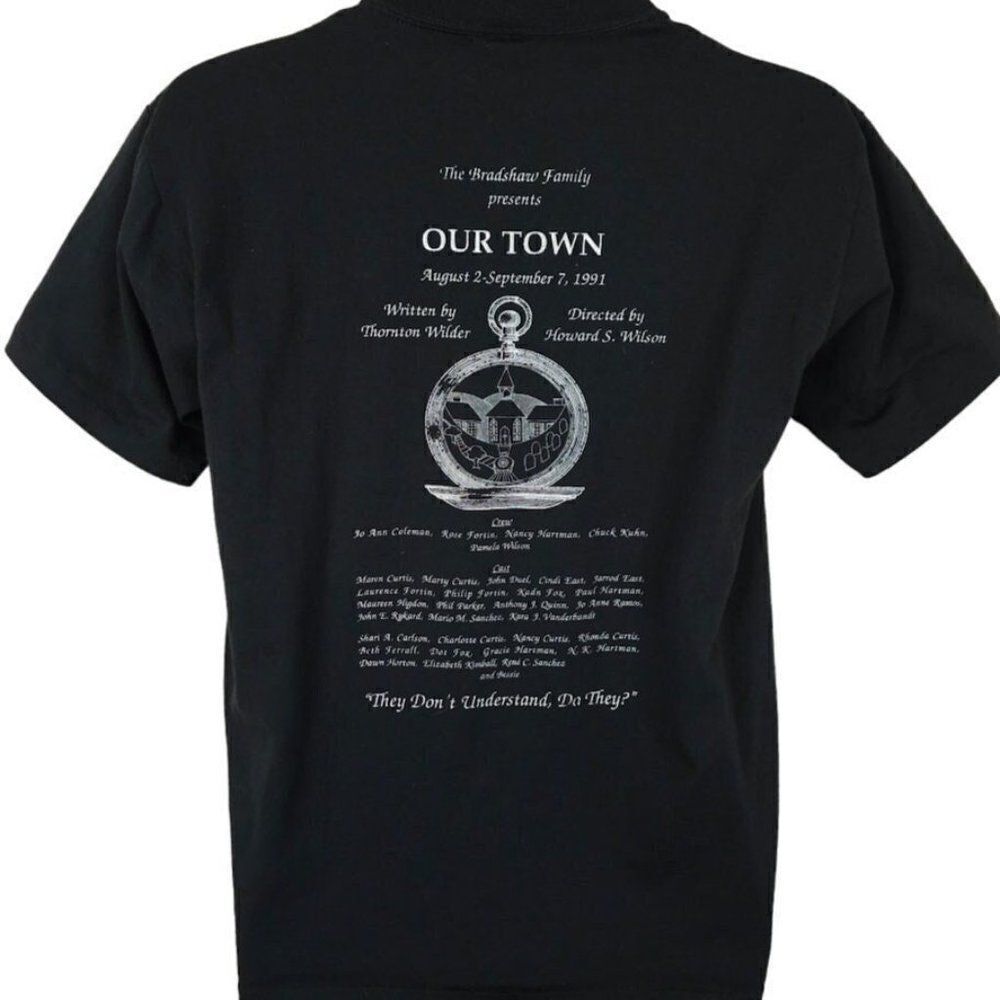 Vintage Our Town T Shirt Mens Size Large 90s Main Street Gallery Theatre